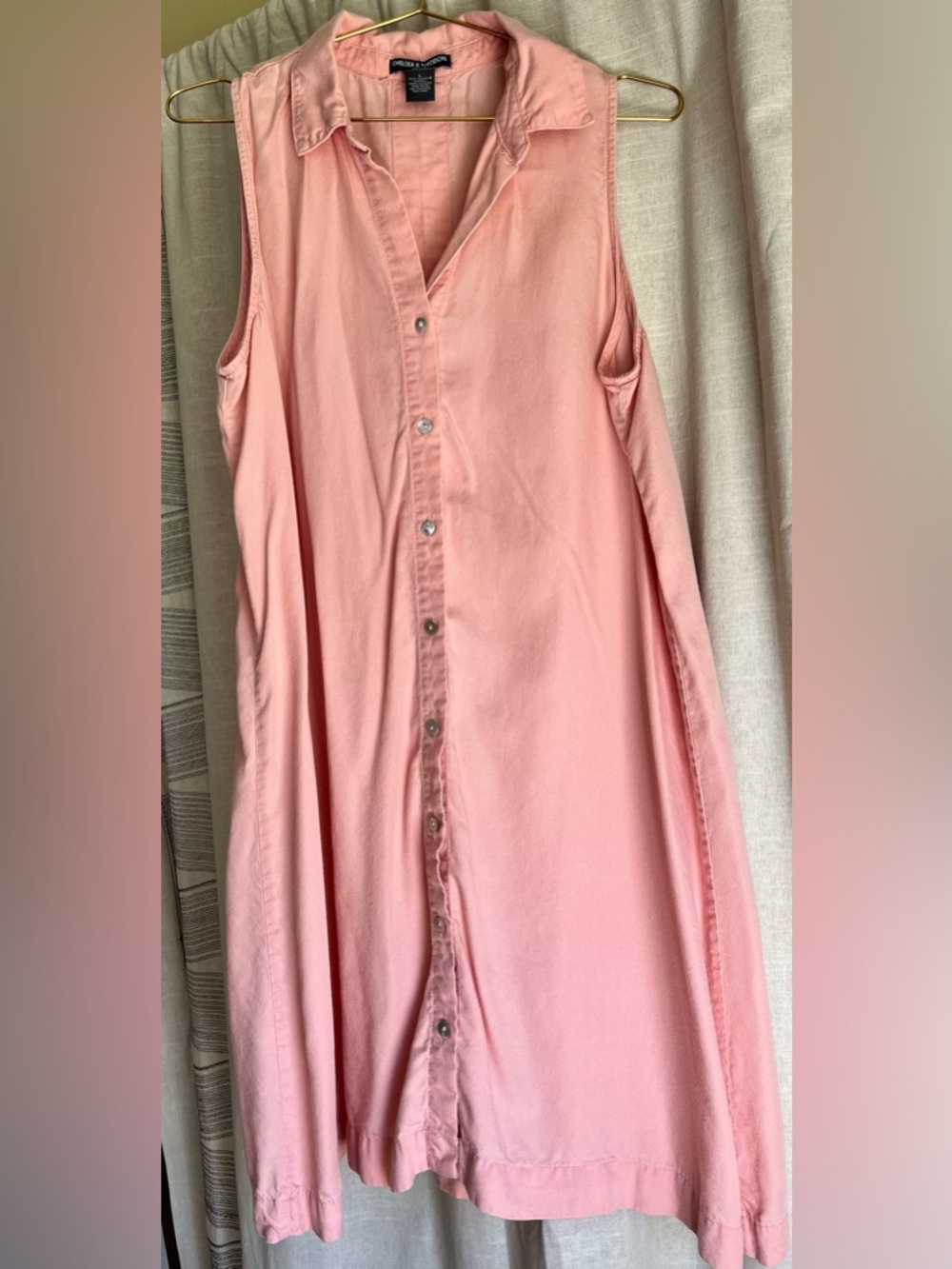 Chelsea & Theodore Peach Pink Tencel Button Front Dress Size L Flowy Oversized